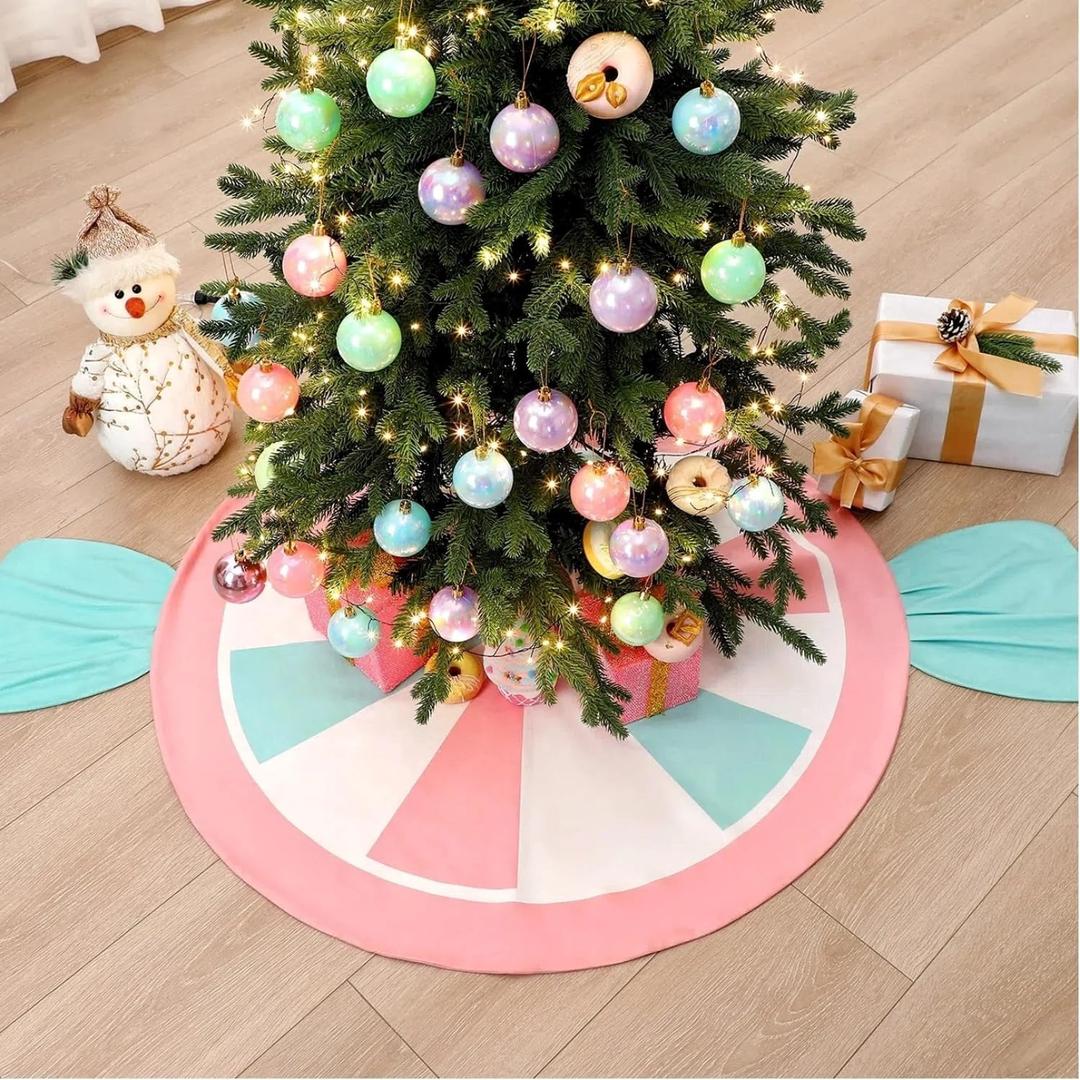 48 Inch Candy Christmas Tree Skirt Candy Cane Tree Skirt Mat Candyland Christmas Decorations for Candyland Party Decoration Xmas Holiday Party Ornaments(Pastel Color)