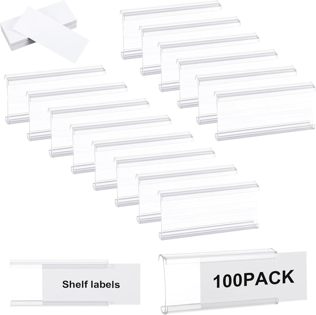 100pcs Label Holder Wire Shelf Labels 3 Inch Shelf Tags for Wire Shelving Metro Shelving Clips for 1-1/4in Shelves Adjustable Plastic Rack Label Holder Retail Warehouses Price Display