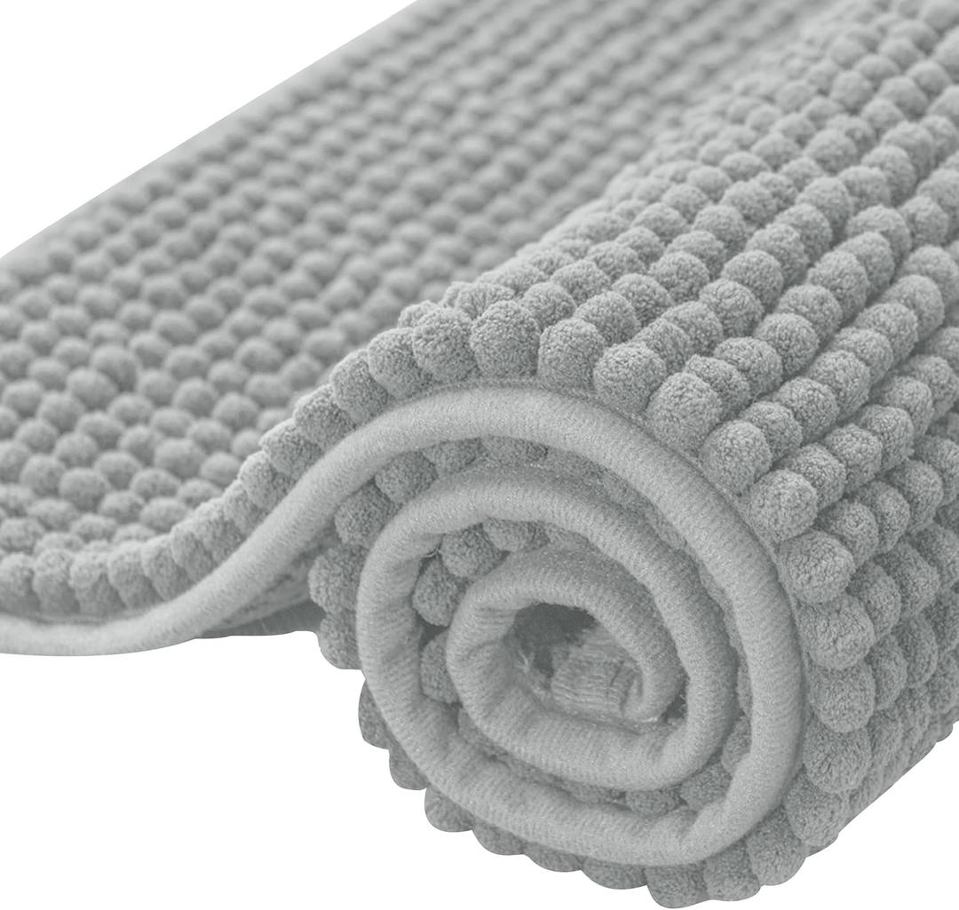 SUBRTEX Bathroom Rugs Chenille Bath Rug Soft Short Plush Bath Mat Soft Shower Mat Water Absorbent Shower Mat Quick Dry Machine Washable(Light Gray,16" x 24")