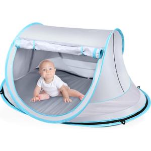 Kapeazo Baby Beach Tent, Large Pop Up Portable Sun Shade with Mosquito Net, Indoor Baby Play Tent for Travel, Beach, UPF 50+ UV Protection Sun Shelters