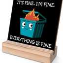 Pack of 3, Dumpster Fire Desk Accessories, It's Fine I'm Fine Everything is Fine, Funny Desk Sign, Coworker Gifts, Office Gifts for Women Men, Emotional Support Dumpster Fire Wood Sign-ZMMP04