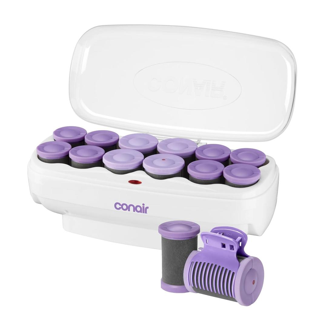Conair Hot Rollers for Long, Medium & Short Hair, 12 Ceramic Flocked 1½-Inch and 1¾-Inch Heated Hair Rollers with Clips, Hot Curlers for Women, Volume & Curls
