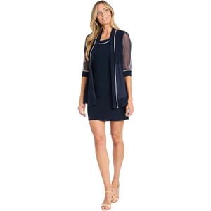 R&M Richards Women's 2-Piece Knee-Length Dress Set W/Sheer 3/4 Sleeve Embellished Jacket - Formal Cocktail Party Outfit 16W