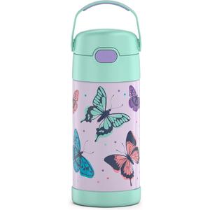 THERMOS FUNTAINER Water Bottle with Straw - 12 Ounce - Kids Stainless Steel Vacuum Insulated Water Bottle with Lid, Butterfly Frenzy