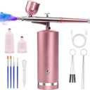 Airbrush Kit With Compressor - 48PSI Rechargeable Cordless Non-Clogging High-Pressure Air Brush Set with 0.3mm Nozzle and Cleaning Brush Set for Nail Art, Makeup, Painting, Cake Decor (Pink)