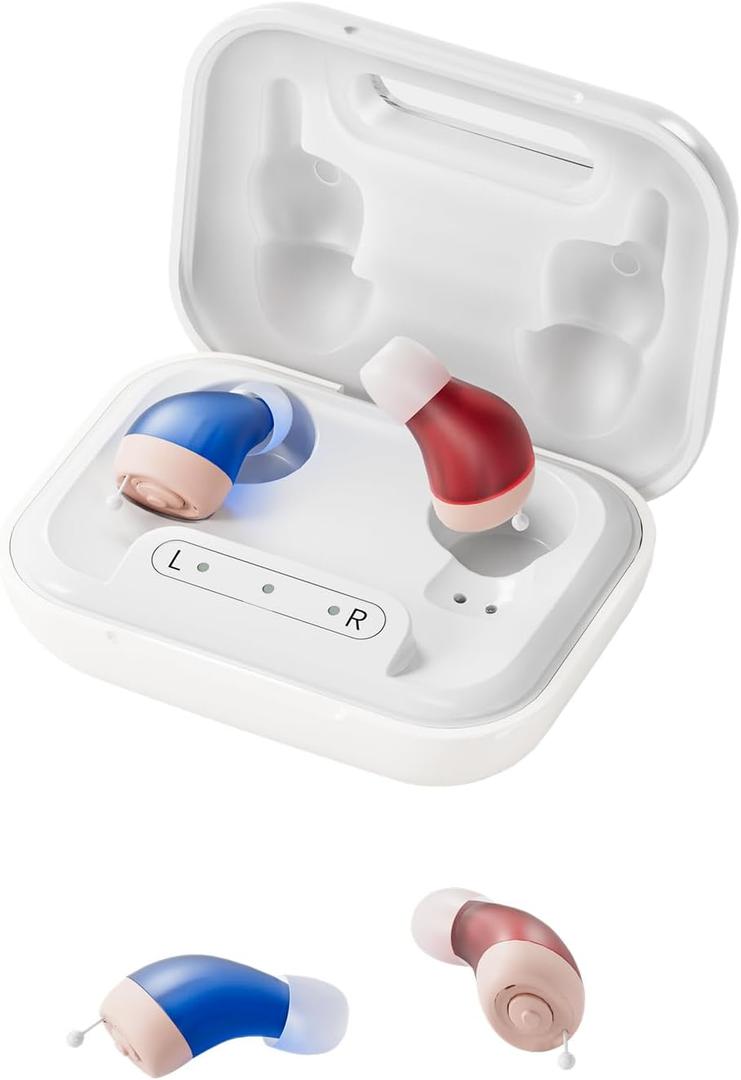 Rechargeable Hearing Aids for Seniors with Hearing Loss, They are Equipped with a Smart Noise Reduction chip, Providing Clear Sound Quality and Comfortable Wearing. Super-mini, Auto-On/Off