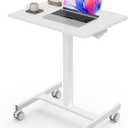 Sweetcrispy Mobile Small Stading Desk - Sit Stand Desk, Portable Rolling Laptop Desk with Lockable Wheels, Computer Workstations, Adjustable Height, White (Modern)