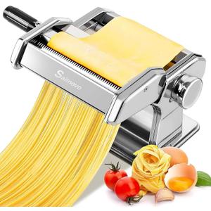 Sailnovo 3 in 1 Pasta Maker Machine - 9 Adjustable Thickness Settings Aluminum Alloy Pasta Roller & 2 Width Cutters for Fresh Spaghetti, Fettuccini, Lasagna, Dumplings - Stainless Steel, Silver