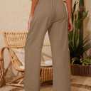 KICZOY Women Flowy Pants Drawstring Waist Wide Leg Palazzo Beach Pants Loose Fit with Pockets (Beige, S)