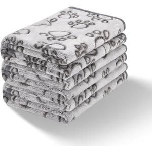 Stuffed 3 Pcs Soft Dog Blankets for Small Dogs Newborn, Washable Puppy Blanket for Cat Kitten Essentials, 24 * 16 Inches, Grey Cute Paw Print