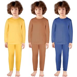 Silkfly 3 Sets 12M-12Y Kid Boys Girls Thermal Underwear Set Fleece Lined Long Winter Johns Base Layer Thermal Top and Bottom (7-8 Years, Dark Blue, Brown, Yellow)