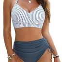 Blooming Jelly Womens High Waisted Bikini Sets Drawstring Tummy Control Swimsuits Crisscross Tie Back Bathing Suit, M