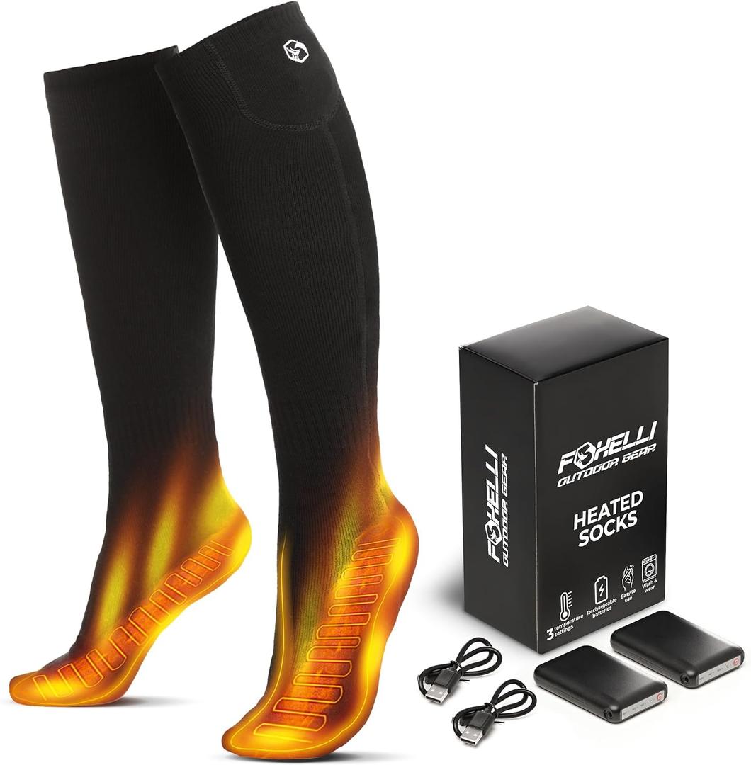 Foxelli Heated Socks for Women Rechargeable Electric Women's Warming Socks with Battery, Heat for Cold Weather & Outdoors