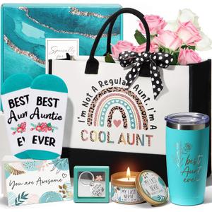 Aunt Gifts from Niece Nephew, Aunt Mothers Day Gifts for Aunt Auntie Gifts, Best Aunt Ever Gifts Aunt Birthday Gifts Basket for Auntie, Christmas Gifts for Auntie Women w/ Canvas Tote Bag Tumbler