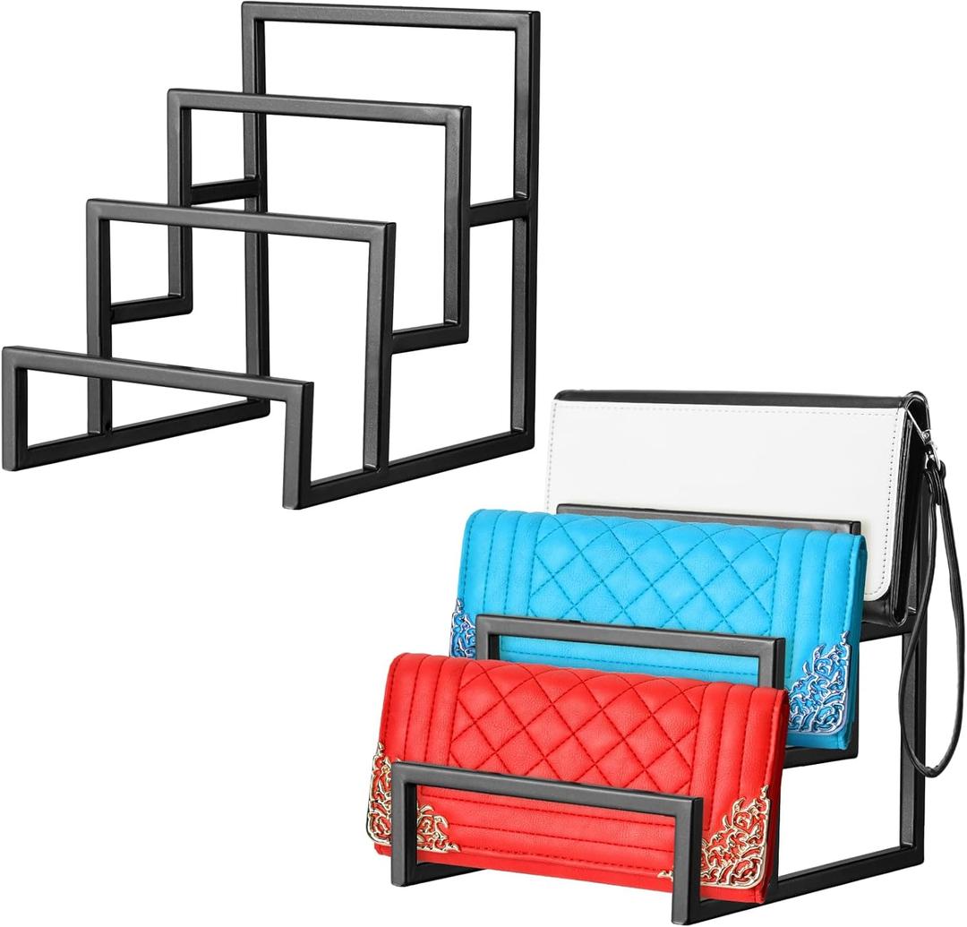 2 Pack Purse Organizer for Closet Display 4 Layer Sliver Riser Stand Clutch Purse Organizer Display Metal Wallet Rack for Handbag Home Retail Boutique Store Supplies