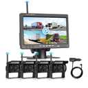 4 Channel Backup Camera for Car Truck Digital Wireless Rear View Monitor with Blind Spot Warning Reverse Cameras Waterproof Night Vision, Recording, Driauto 7 Inch Quad Split Screen Camera System