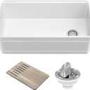 KRAUS Turino Workstation 33-inch Farmhouse Reversible Apron Front Fireclay Single Bowl Kitchen Sink with Accessories in Gloss White, KFR4-33GWH