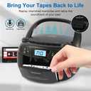 Boombox CD Player Portable Cassette Player with CD MP3 Bluetooth AUX TF/USB AM/FM Radio AC/DC Powered with Remote Control, Headphone Jack, Stereo Sound for Home,Kids,Gift(Black)