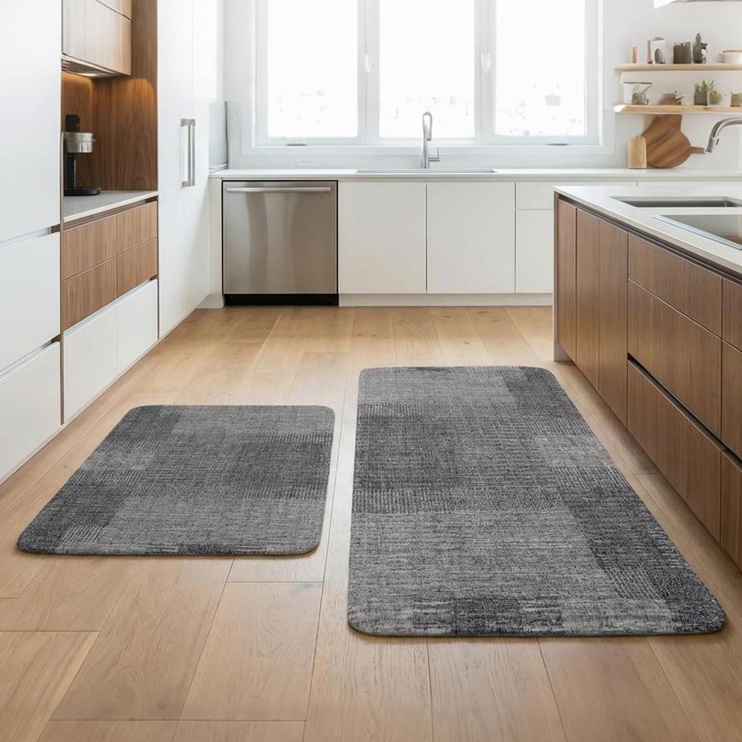 Joomavink Kitchen Rugs and Mats Non Slip Washable of 2 Pieces, Anti Fatigue Runner Rug for Cocina, Front of SinkLaundry RoomsEasy to Clean Kitchen Floor Mat Sets.(Grey Blue)