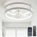 13" Small Ceiling Fan with Light with Remote Low Profile Flush Mount Modern Fandalier, LED Fan Light, Compact Ceiling Fans Lighting for Bedroom Small Room White