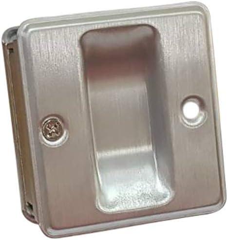 QCAA Solid Brass Sliding Door Pull Passage Door Pocket, Satin Chrome, Made in Taiwan, 1 Pack