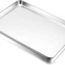 E-far Large Baking Sheet, 20x14 Stainless Steel Cookie Sheet Pan for Oven, Non Toxic Metal Baking Tray for Cake Cookies, Healthy & Rust Free, Mirror Finish & Dishwasher Safe, 1 Pack, 19.7"x 13.8"