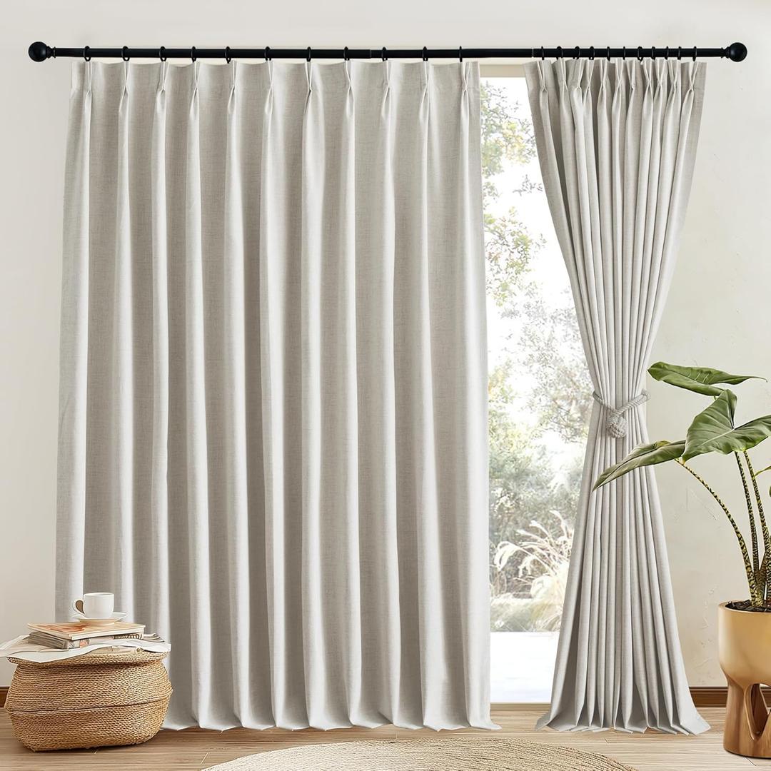 NICETOWN Linen Blend Cream White 100% Blackout Curtains for Living Room W66 x L96 2 Panels Set, Pinch Pleated Weave with Hooks Sound Reducing Window Treatments Thermal Insulated Drapes for Bedroom