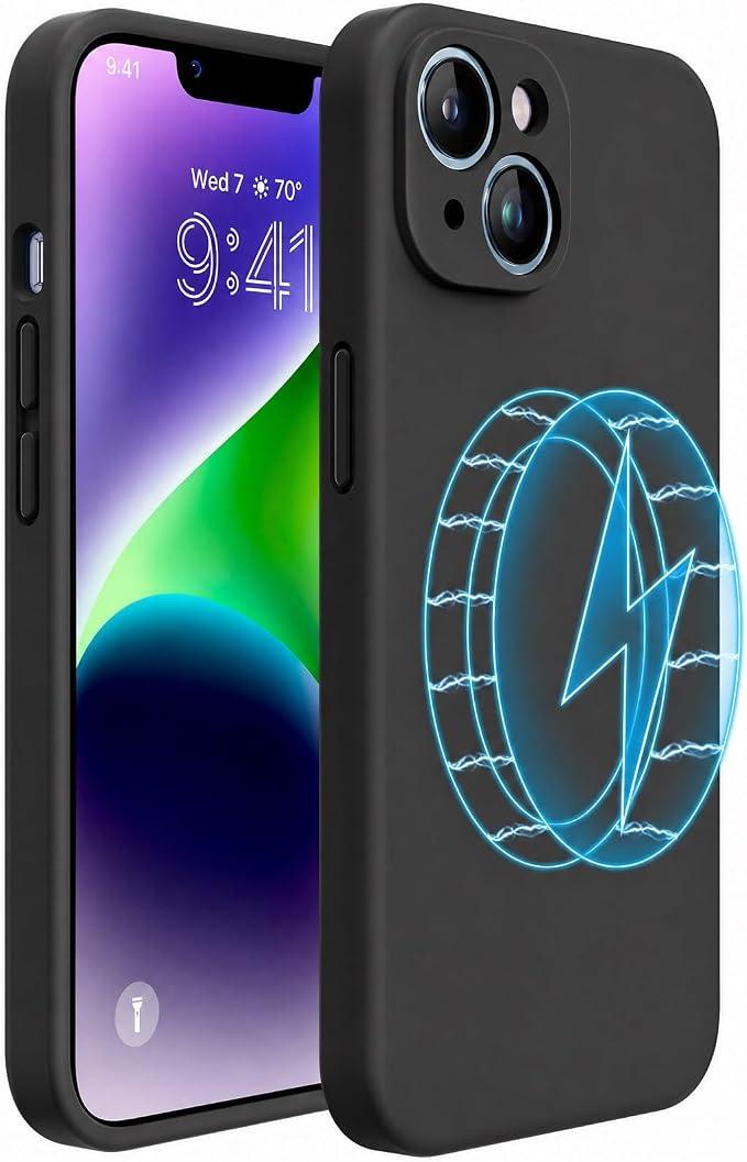 Miracase Magnetic Case Designed for iPhone 14 Case,[Upgraded Enhanced Camera Protection],Shockproof Liquid Silicone Case 6.1 inch,Black-Magnetic