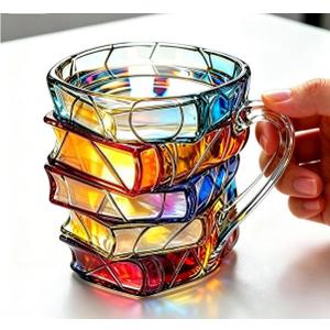 3D Book Shaped Glass Coffee Mug, 12oz Unique Stacked Books Cup for Hot & Cold Drinks, Creative Gift for Book Lovers Readers Writers