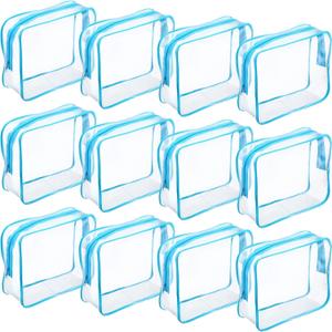 Weewooday 12 Pieces Clear Makeup Bags Cosmetic Storage Bags PVC Zipper Pouches Travel Waterproof Makeup Plastic Case for Women Organizing Toiletries Traveling Bathroom(Large,Blue)