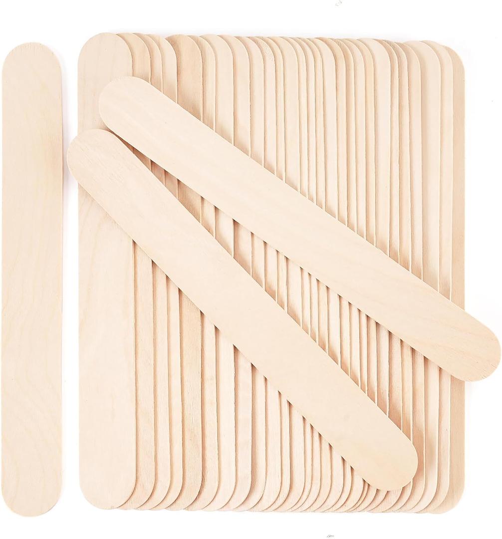 60 Pieces Jumbo Craft Sticks, 8 Inch Natural Wooden Popsicle Sticks, Multi-Functional Ice Cream Sticks for Crafts, Tongue Depressors, Hair Removal and Waxing Sticks, Plant Labels, DIY Classroom Crafts (Undyed)