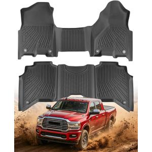 Floor Mats for Ram 2500/3500: 2019-2026 Crew Cab with Front Bench Seat, All Weather TPE Car Accessories, Rubber Truck Carpets Pickup Liners Custom Fit for Ram 2025 2024 2023 2022 2021 2020