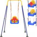 3-in-1 Toddler Swing Set, Baby Swing with Safety Belt, Indoor/Outdoor, Easy to Assemble Kids Swing Seat with Sturdy Metal Stand for Playground, Backyard and Nursery, Blue Yellow
