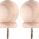 2 Pack 3" Round Wood Ball Curtain Rod Finial with Screw Newel Post Cap Wooden Finials Decorative for Bed Post DIY Crafts