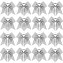 16 PCS 8" Large Glitter Cheer Bows for Cheerleaders, CN Sparkly Hair Bows with Elastic Hair Ties Accessories for Teens Girls Women Cheerleading Softball Competition Sports (Silver)