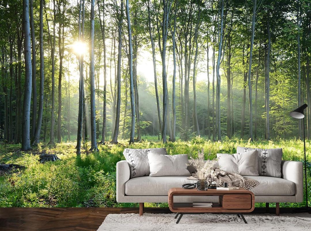 Sunshine Forest Peel and Stick Wallpaper Landscape Tree Wallpaper Large Nature Scenery Wall Mural for Living Room
