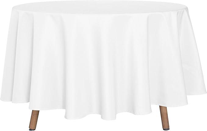 sancua Round Tablecloth - 90 Inch - Water Resistant Spill Proof Washable Polyester Table Cloth Decorative Fabric Table Cover for Dining Tables, Buffet Parties and Camping, White