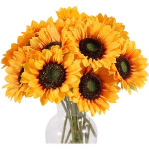 LFF 5.5" Large Headed Artificial Sunflowers, 12Pcs Realistic Silk Fake Sunflowers, Faux Yellow Flowers for Vase Home Wedding Bridal Bouquet Baby Shower Centerpieces Party Decor DIY Floral Crafts
