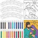 Remerry 16 Pcs DIY Nativity Suncatcher Vbs Faux Stained Glass Faith Based Christian Crafts Window Art Suncatcher Kit for Sunday School Vacation Bible Primary Spring Summer Party Activities