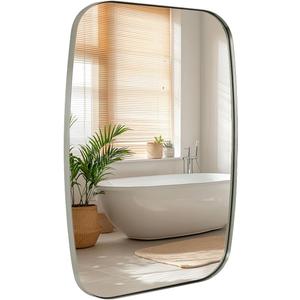 ANDY STAR Brushed Nickel Mirror, 24x32’’ Oval Mirror for Bathroom, Brushed Nickel Oblong Bathroom Mirror for Over Sink, Modern Anti Rust Silver Vanity Mirror