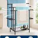 Haturi 4-Tier Free Standing Towel Rack for Bathroom, 45.3" H Black Metal Towel Drying Rack, 18.1" W with Storage Basket, Outdoor Pool Towel Holder for Oversized Towels & Blankets