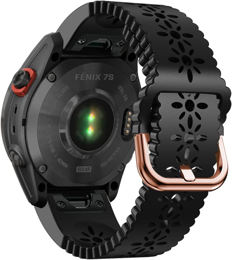 Abanen Lace Silicone Watch Bands for Garmin Fenix 8 43mm / epix Pro 42mm / Fenix 7S / 6S /5S, Quick Fit 20 Soft Silicone Sport Hollowed-out Slim Wrist Strap for Instinct 2S / Instinct E 40mm (Black) Abanen Lace Silicone Watch Bands for Garmin Fenix 8 43mm / epix Pro 42mm / Fenix 7S / 6S /5S, Quick Fit 20 Soft Silicone Sport Hollowed-out Slim Wrist Strap for Instinct 2S / Instinct E 40mm (Black)