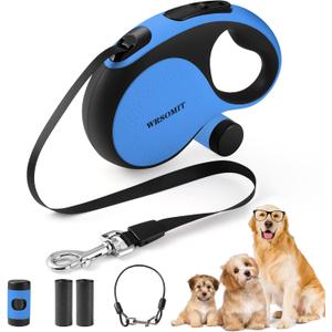 Retractable Dog Leash with Chew Proof Cable, 26Ft Heavy Duty Dog Leash for Medium Large Dogs up to 110lbs, 360 No Tangle, One-Handed Brake (Blue)