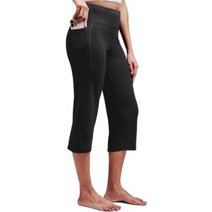 Alaroo Capri Pants for Women High Waisted Yoga Pants with Pockets - Cropped Workout Leggings for Athletic, Casual Summer (Black, L)
