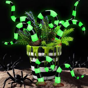 6 Pcs Halloween Sandworm Decoration Glow in The Dark Sandworm Plant Stakes Polymer Clay Spooky Nightmare Worms Black and White Striped Plant Tentacle Picks for Front Porch Lawn Garden Decor