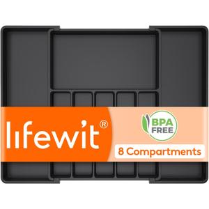 Lifewit Silverware Drawer Organizer, Expandable Utensil Tray for Kitchen, BPA Free Flatware and Cutlery Holder, Adjustable Plastic Storage for Spoons Forks Knives, 15- 27 x 18.5", Black