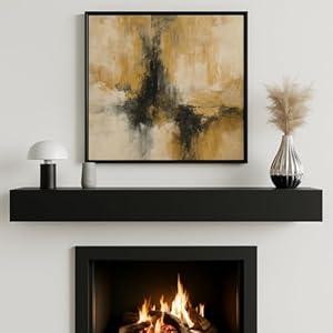 Ortaville 72" Floating Mantel Shelf - Modern White Fireplace Mantel with Matte Lacquer Finish for Living Room Elegance (72", Black)