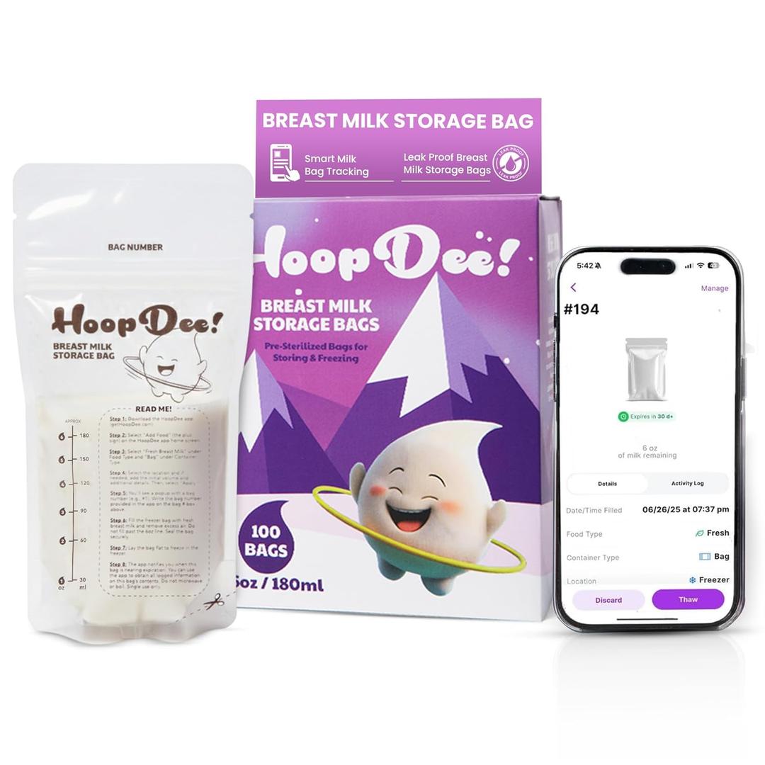 Breast Milk Storage Bags Freezer Safe & Leak Proof BPA-Free Breastmilk Bags for Pumping & Storing, Pre-Sterilized Reusable BreastMilk Storage Bag with Free App Integration for Baby Feeding
