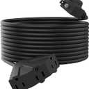 PLUGTUL 50FT Outdoor Extension Cord with Multiple Outlets, 14 Gauge, 3-Outlet, SJTW, 15A 14AWG 1875W SJTW, ETL Listed - Great for Garage, Garden and Home, Black