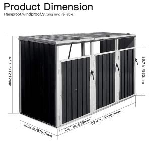 Metal Outdoor Galvanized Steel Trash Bin Shed for 3-Trash Bins for Trash Storage, Grey